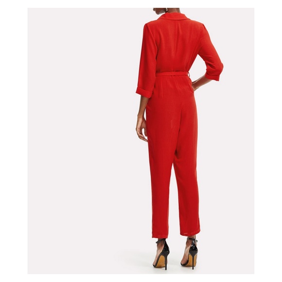 Bright Red V Neck Belted Jumpsuit - Picture 3 of 8